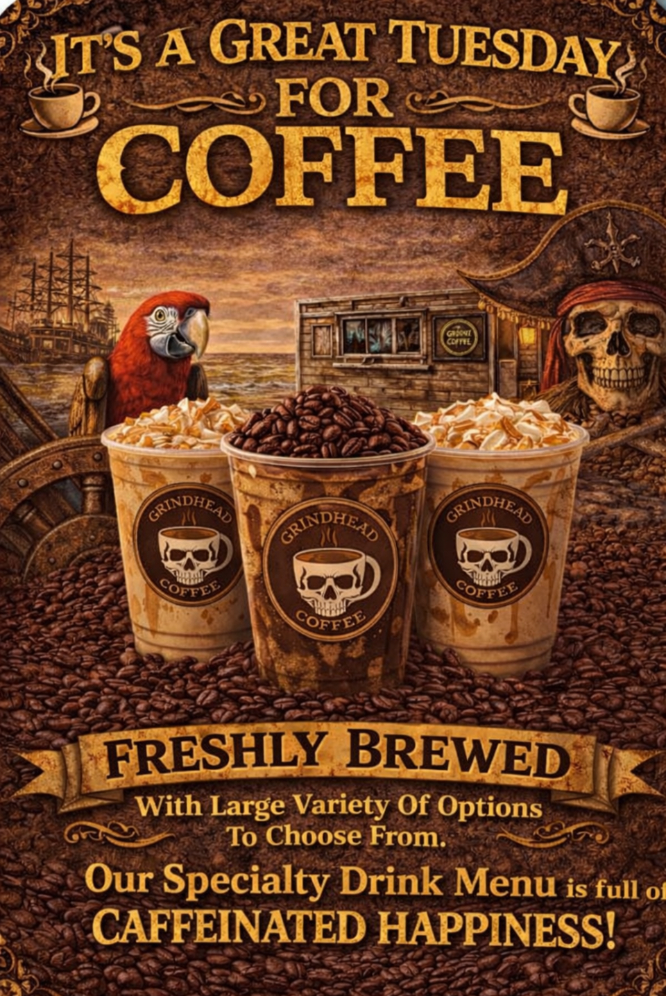 Pirate-themed coffee branding